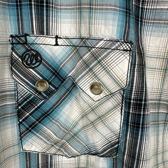 Vintage Wrangler Mens Western Pearl Snap Shirt XL Blue White Plaid Cotton - Picture 4 of 7
